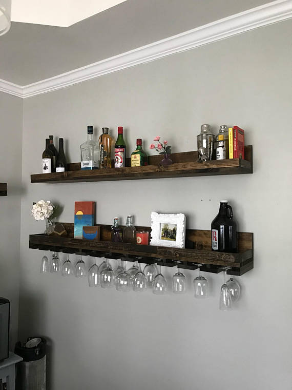 Wooden Shelf & Wine Glass Holder